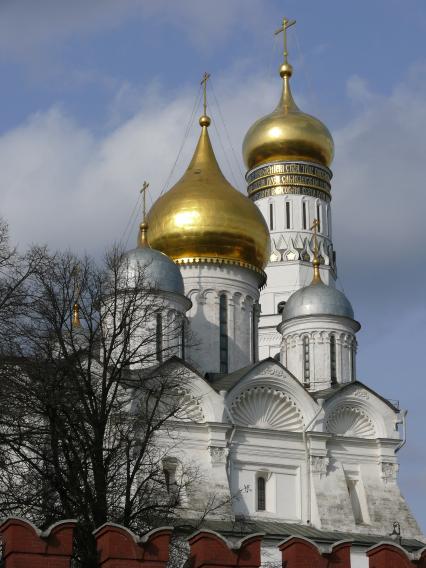 Московский Кремль. Купола Архангельского собора и колокольня Ивана Великого. Вид с Москворецкой набережной.