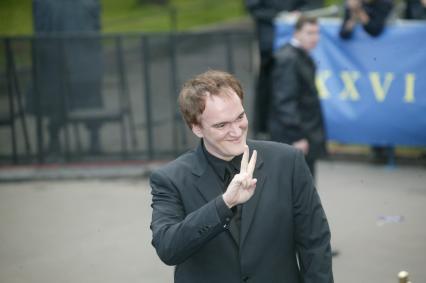 Американский режиссер Квентин Тарантино во время его визита в Москву на 26-й Московский Международный кинофестиваль, 16 июня 2004, Россия.