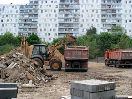 камаз трактор песок стройка погрузка