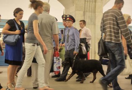 Милиция с собакой на станциях московского метро, 3 июня 2010 года. Безопасность. Терроризм. Кинологи.
Police with dogs at the stations of the Moscow Metro, June 3, 2010. Security. Terrorism. Dog handlers.