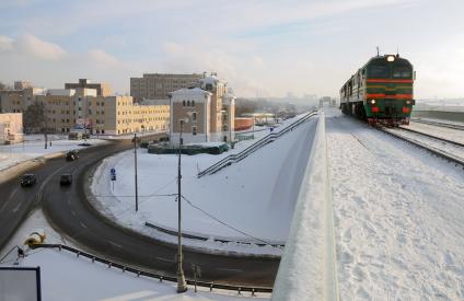 Московская окружная железная дорога (МОЖД), Москва, январь 2011 года. Поезд. Пути. Локомотив. Товарный.