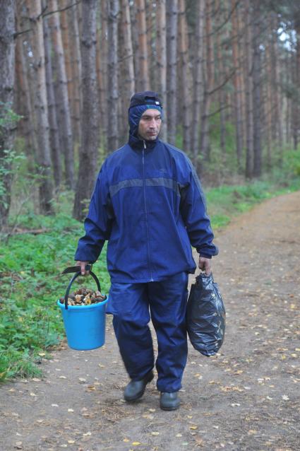 Грибник в лесу. 1 октября 2011 года.