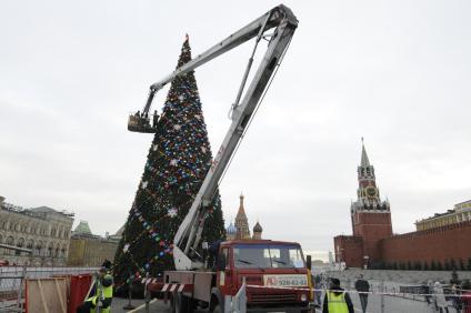 Установка новогодней елки на Красной площади. 26 ноября 2009 года.