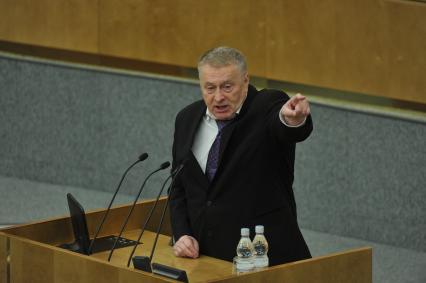 Первое пленарное заседание Госдумы РФ шестого созыва. На снимке: лидер Либерально-демократической партии России (ЛДПР) Владимир Жириновский. 21 декабря 2011 года.