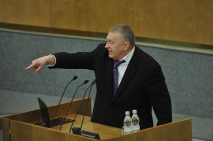 Первое пленарное заседание Госдумы РФ шестого созыва. На снимке: лидер Либерально-демократической партии России (ЛДПР) Владимир Жириновский. 21 декабря 2011 года.