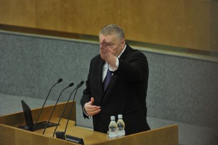 Первое пленарное заседание Госдумы РФ шестого созыва. На снимке: лидер Либерально-демократической партии России (ЛДПР) Владимир Жириновский. 21 декабря 2011 года.