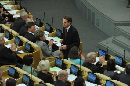 Сергей Нарышкин, избранный председателем Госдумы РФ на первом пленарном заседании Государственной Думы РФ шестого созыва. 21 декабря 2011 года.