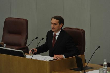 Сергей Нарышкин, избранный председателем Госдумы РФ на первом пленарном заседании Государственной Думы РФ шестого созыва. 21 декабря 2011 года.