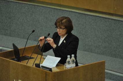 Первое пленарное заседание Госдумы РФ шестого созыва. На снимке: депутат Госдумы РФ Ирина Роднина. 21 декабря 2011 года.