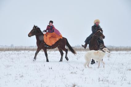 Реконструкция большой псовой охоты в Подмосковье. Можайск. 21 января 2012 года.