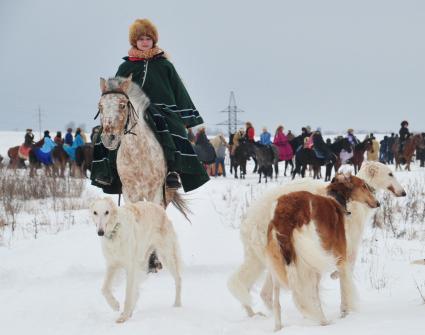 Реконструкция большой псовой охоты в Подмосковье. Можайск. 21 января 2012 года.