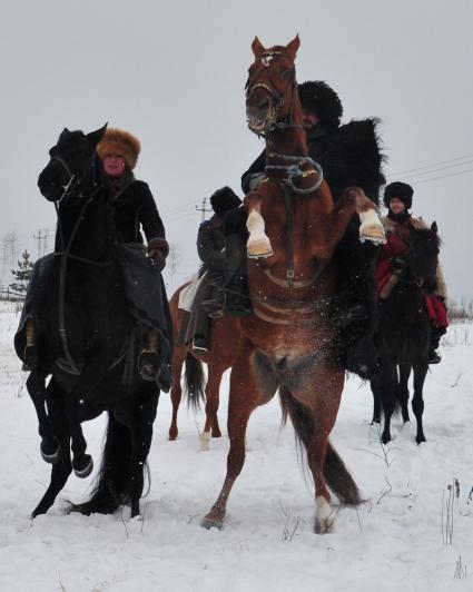 Реконструкция большой псовой охоты в Подмосковье. Можайск. 21 января 2012 года.