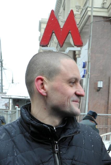 Во время митинга КПРФ ЗА ДОСТОЙНУЮ ЖИЗНЬ И ЧЕСТНЫЕ ВЫБОРЫ на Манежной площади. На снимке: лидер ЛЕВОГО ФРОНТА Сергей Удальцов. 21 января 2012 года.