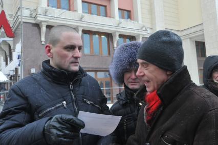 Во время митинга КПРФ ЗА ДОСТОЙНУЮ ЖИЗНЬ И ЧЕСТНЫЕ ВЫБОРЫ на Манежной площади. На снимке: лидер ЛЕВОГО ФРОНТА Сергей Удальцов. 21 января 2012 года.