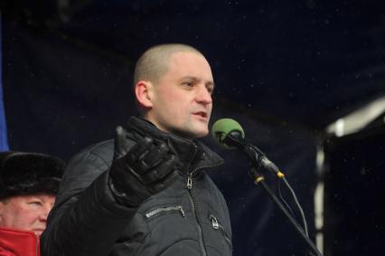 Во время митинга КПРФ ЗА ДОСТОЙНУЮ ЖИЗНЬ И ЧЕСТНЫЕ ВЫБОРЫ на Манежной площади. На снимке: лидер ЛЕВОГО ФРОНТА Сергей Удальцов. 21 января 2012 года.