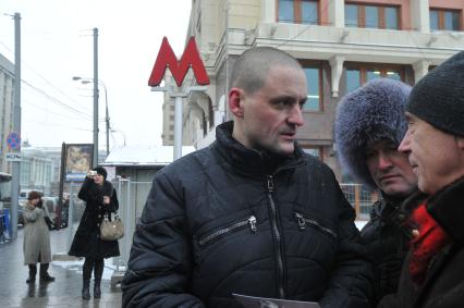 Во время митинга КПРФ ЗА ДОСТОЙНУЮ ЖИЗНЬ И ЧЕСТНЫЕ ВЫБОРЫ на Манежной площади. На снимке: лидер ЛЕВОГО ФРОНТА Сергей Удальцов. 21 января 2012 года.