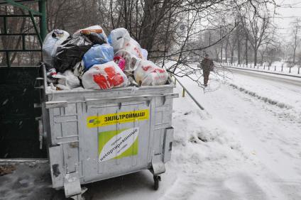 Контейнер с мусором на улице.  Москва. 04 февраля 2009 года.