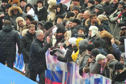 Спорткомплекс `Лужники`. Митинг `Защитим страну!` в поддержку кандидата в президенты России Владимира Путина. На снимке: мэр Москвы Сергей Собянин.