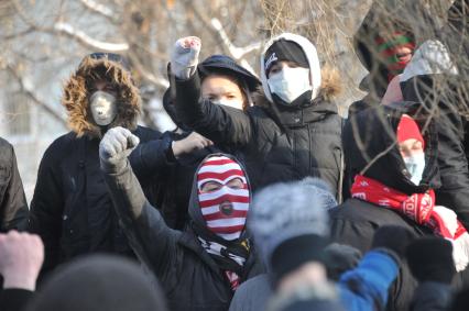 Чистые пруды. На снимке: участники акции памяти студента Ивана Агафонова, погибшего в драке с чемпионом мира по смешанным единоборствам Расулом Мирзаевым.