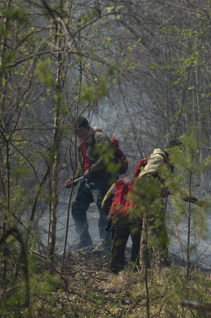 В свердловской области горят леса. Волонтеры помогают пожарным в тушении. На снимке: работа пожарных.