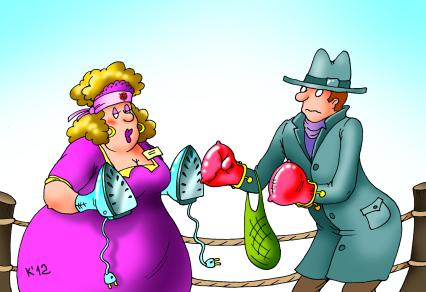 Карикатура на тему мужчина и женщина.