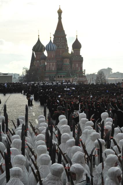 Красная площадь. Генеральная репетиция торжественного марша, посвященного параду войск на Красной площади 7 ноября 1941 года.