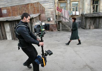 Актриса Полина Агуреева на съемках фильма `Жизнь и судьба` в Самаре.