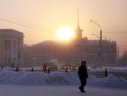 Морозное утро в Барнауле.