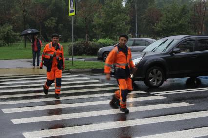 Гастарбайтеры на пешеходном переходе.