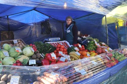 Рынок выходного дня на улице Маршала Тухачевского. На снимке: продажа овощей и фруктов.