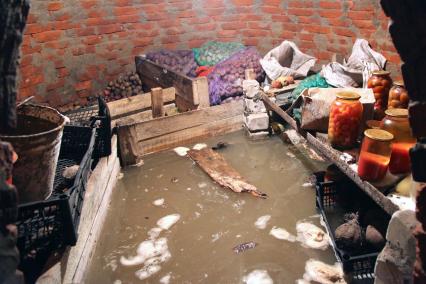 Затопленный подвал с припасами одного из жителей села.