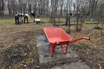 Отрадное. Общегородской субботник. На снимке: хозяйственная тележка.