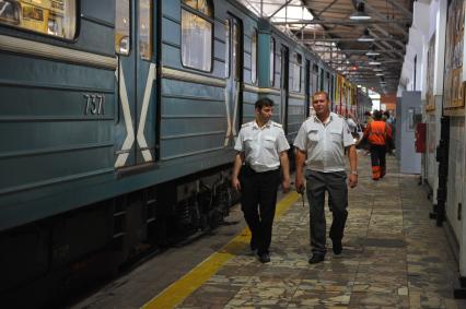 Электродепо `Красная Пресня`. На снимке:  вагоны подвижного состава.