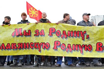 День народного единства. На снимке: митингующие во время акции `Русский марш` в Люблино.