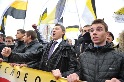 День народного единства. На снимке: митингующие во время акции `Русский марш` в Люблино.