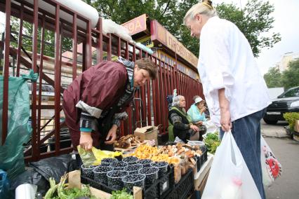 Уличная торговля. На снимке: продавцы и покупатель.