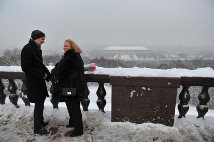 Снег в Москве. На снимке: вид со смотровой площадки на СК `Лужники`.