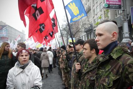 Евромайдан. Акция сторонников евроинтеграции Украины. Площадь Независимости.  На снимке  колонна митингующих  на улице Крещатик.