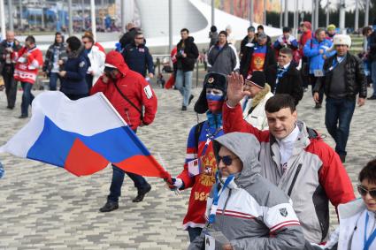 XXII Зимние Олимпийские игры в Сочи. На снимке: российские болельщики гуляют по Олимпийскому парку.