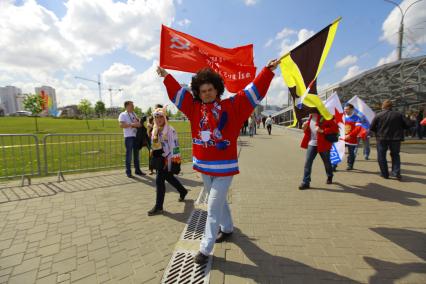 Российский болельщик на чемпионате мира по хоккею в Минске.