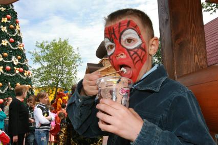 Традиционный фестиваль мороженого в парке `Сокольники`. На снимке: мальчик ест мороженое.