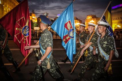 Репетиция военного парад, посвященного 23-й годовщине независимости Украины, на Майдане Незалежности (площади Независимости) в Киеве.