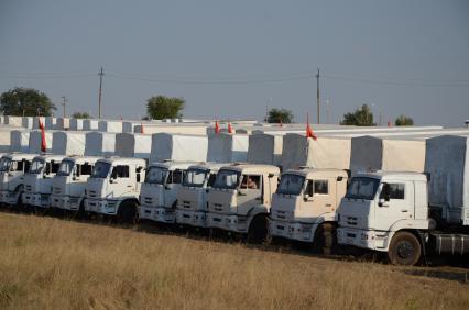 Ростовская область. На снимке: автоколонна гуманитарной помощи для жителей юго-востока Украины на стоянке близь Каменск-Шахтинский.