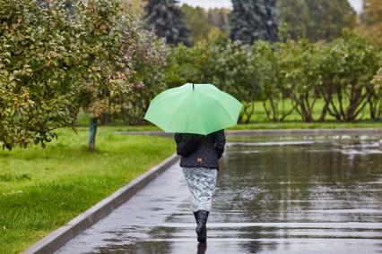 Девушка с зонтом в парке.