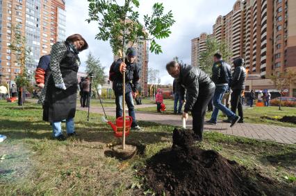 Акция КП `Сделаем Москву парком` в Таганском районе. На снимке: заместитель генерального директора по взаимодействию с органами власти Светлана Алаева и заместитель главного редактора КП Николай Ефимович (справа).