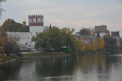 Виды Москвы.  Софьина башня Новодевичьего монастыря.