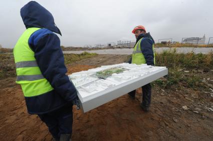 Мэр Москвы С.Собянин посетил строительную площадку нового парка `Зарядье` . На снимке: макет парка.