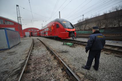 Презентация первого двухэтажного электропоезда ЭШ2 в депо Белорусского вокзала.