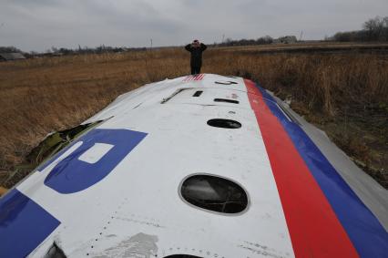 Село Грабово. Место крушения самолета Boeing 777 авиакомпании Malaysia Airlines, выполнявшего плановый рейс MH17 из Амстердама в Куала-Лумпур, произошедшая 17.07.14. На снимке: обломки самолета.