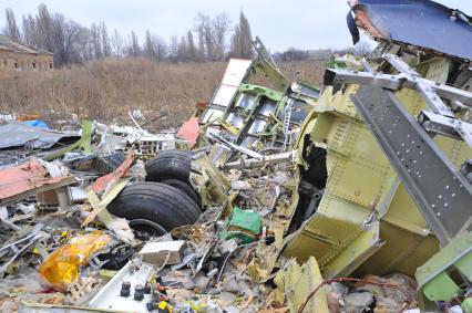 Село Грабово. Место крушения самолета Boeing 777 авиакомпании Malaysia Airlines, выполнявшего плановый рейс MH17 из Амстердама в Куала-Лумпур, произошедшая 17.07.14. На снимке: обломки самолета.